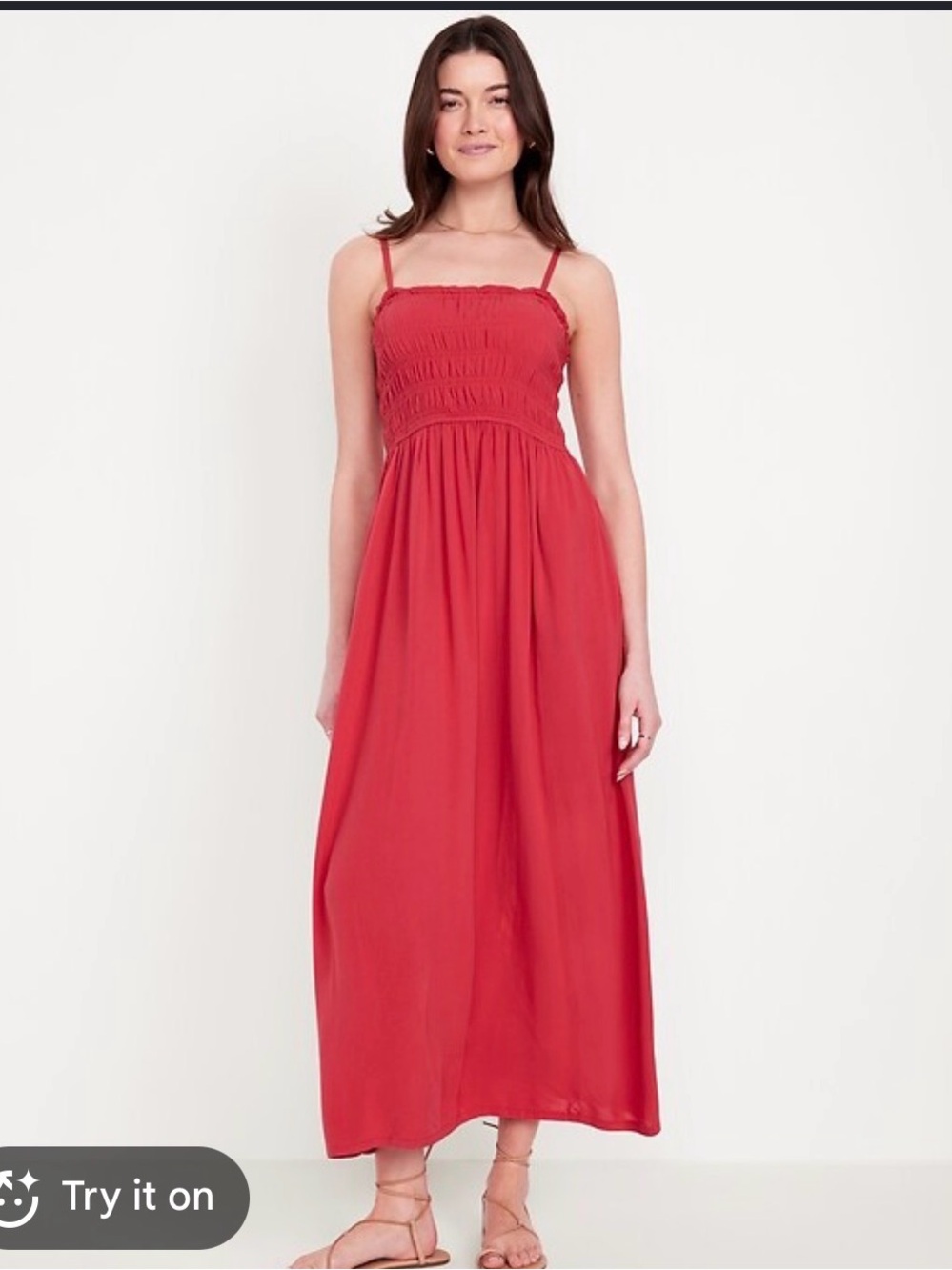 Old Navy Red Smocked Maxi Dress with Spaghetti Straps